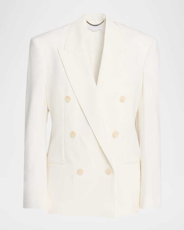 Double-Breasted Wool Canvas Tuxedo Blazer